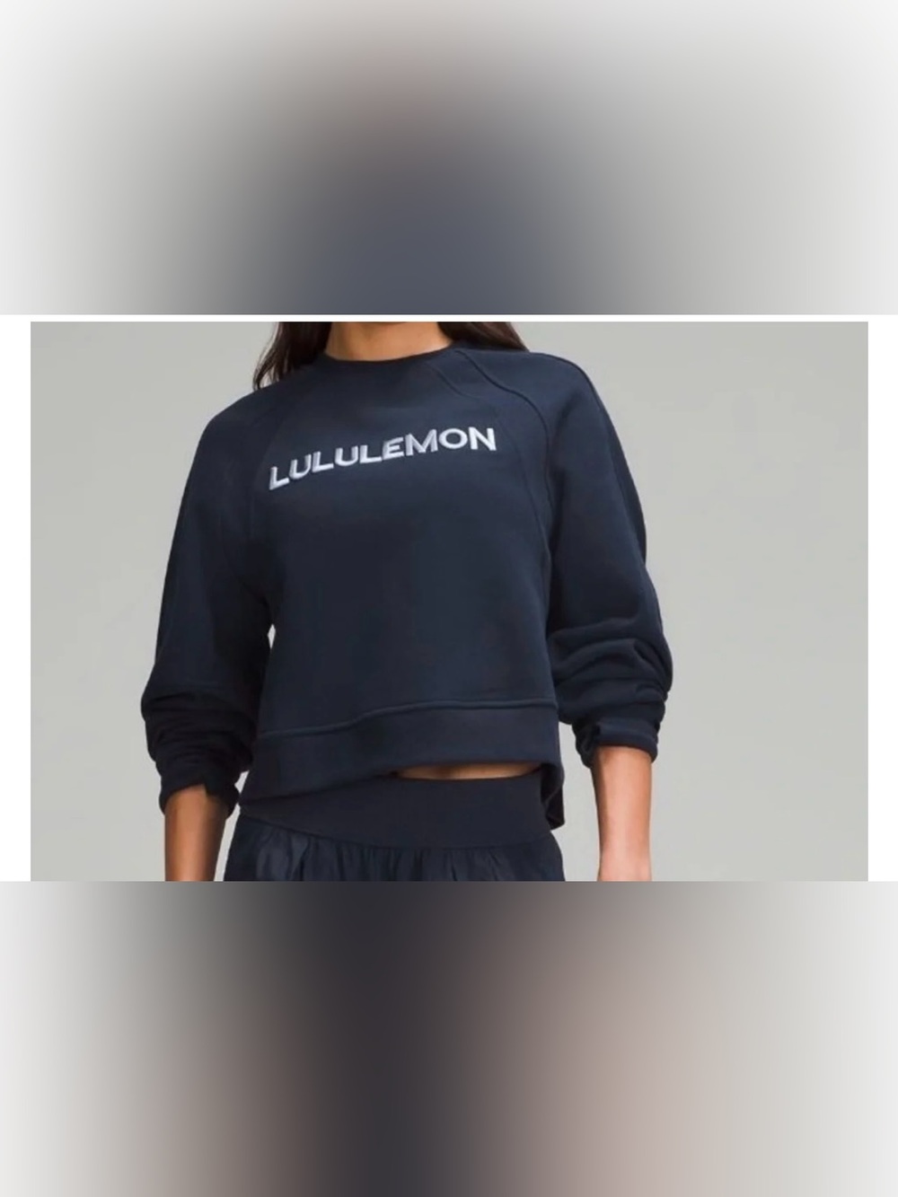 lululemon athletica Navy Logo Cropped Scuba Pullover Sweatshirt